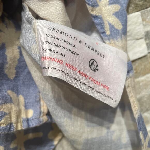 Desmond & Dempsey M Linen Shirt | Blue Palm Tree Print, 100% Linen, Portugal - Picture 5 of 9